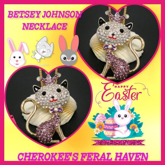 Betsey Johnson Jewelry - Betsey Johnson Purple Crown Cat Necklace